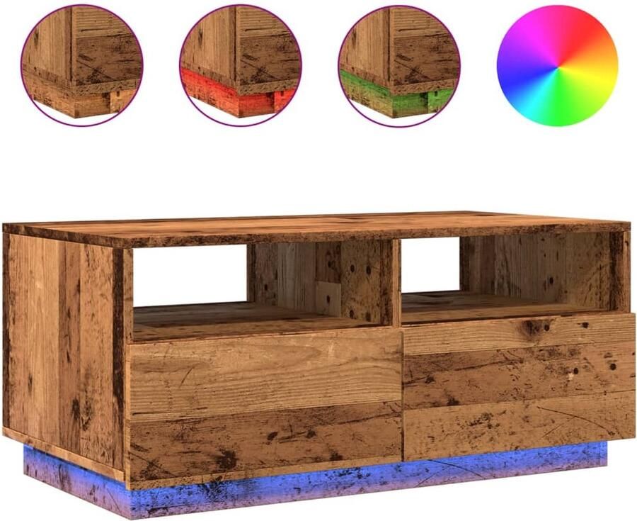 VidaXL Salontafel met LED-verlichting 90x49x40 cm oud houtkleurig