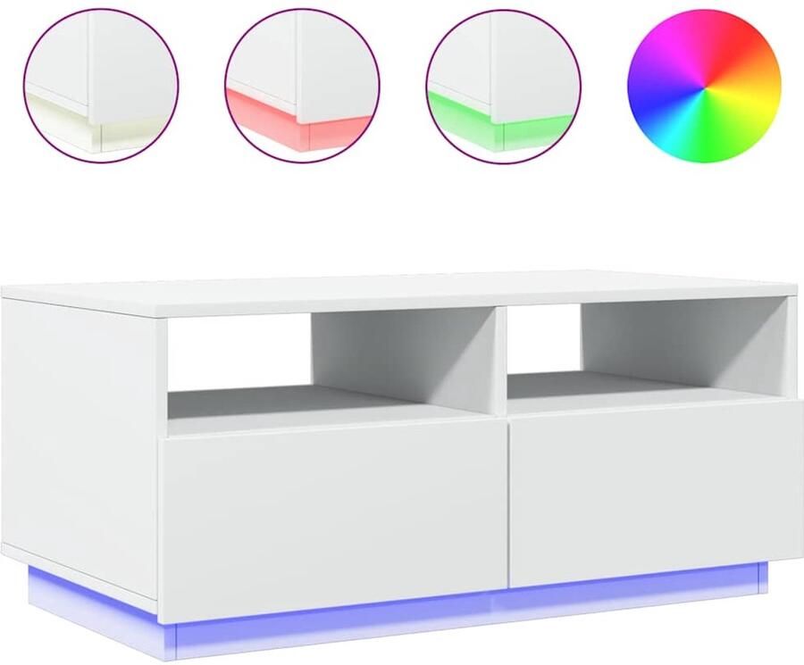 VidaXL Salontafel LED-verlichting 90x49x40 cm Wit Moderne Salontafel Led Verlichting Rgb Licht Salontafel Bijzettafel