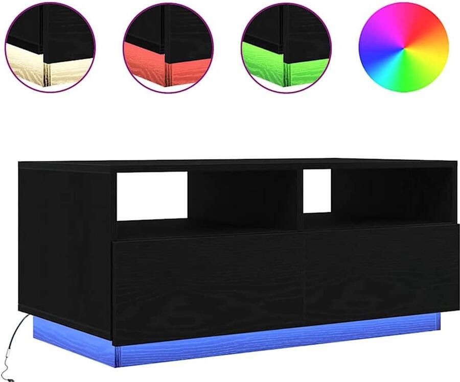 VidaXL Salontafel met LED-verlichting 90x49x40 cm zwart eiken