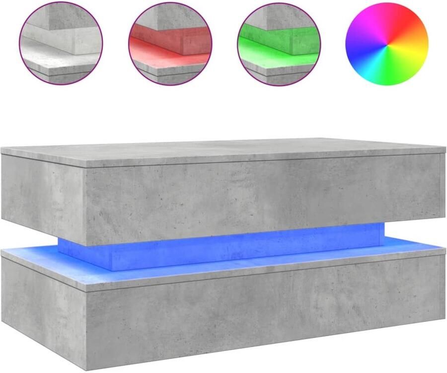VidaXL Salontafel met LED-verlichting 90x50x40 cm betongrijs Salontafel Salontafels Bijzettafel Salontafel