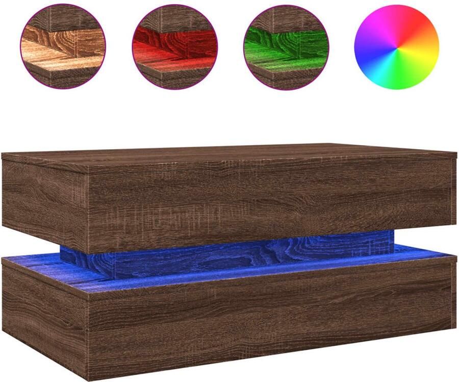 VidaXL Salontafel Salontafels Bijzettafel Salontafel met LED-verlichting 90x50x40 cm bruin eikenkleur