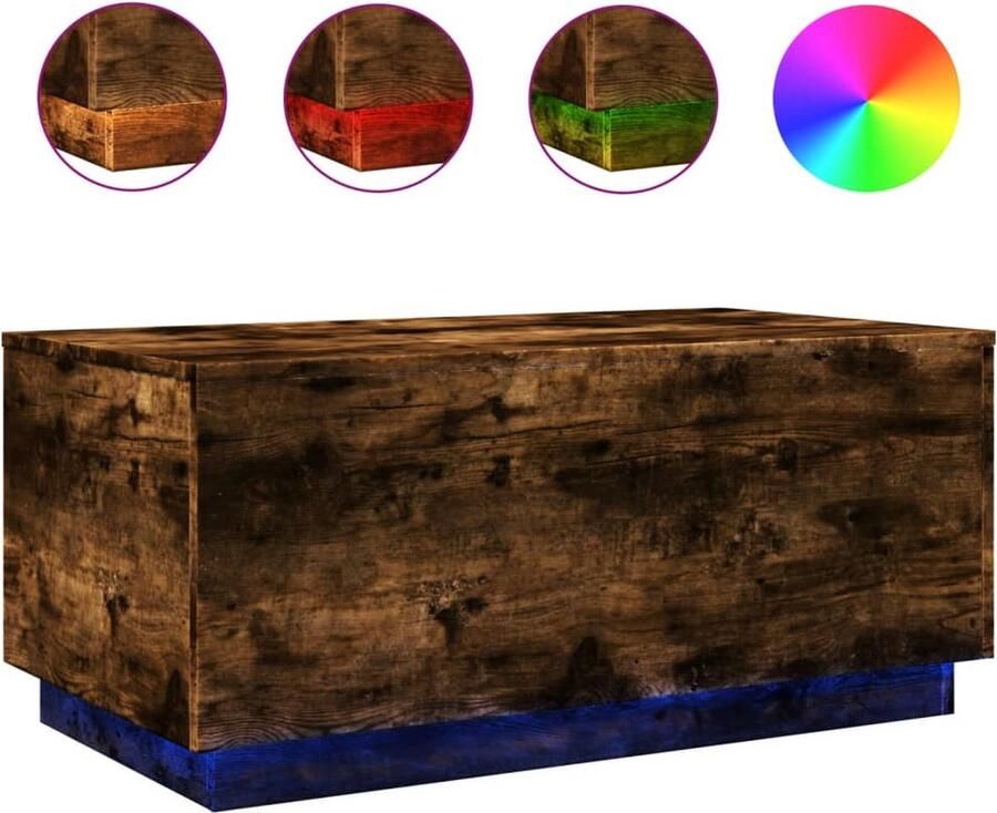 The Living Store Salontafel met LED-verlichting 90x50x40 cm gerookt eikenkleurig Moderne Salontafel Led Verlichting Rgb Licht Houten Salontafel Bruine Salontafel