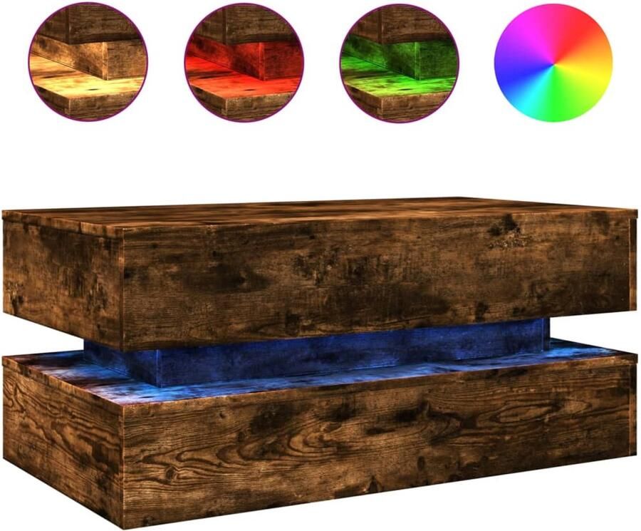 VidaXL Salontafel met LED-verlichting 90x50x40 cm gerookt eikenkleurig Salontafel Salontafels Bijzettafel Salontafel