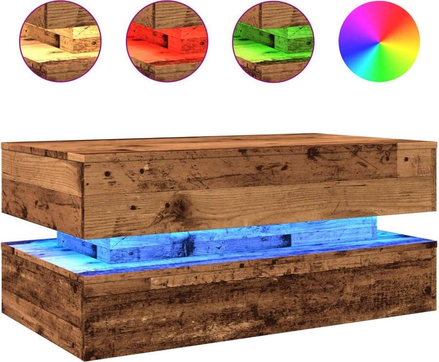 VidaXL Salontafel met LED-verlichting 90x50x40 cm oud houtkleurig