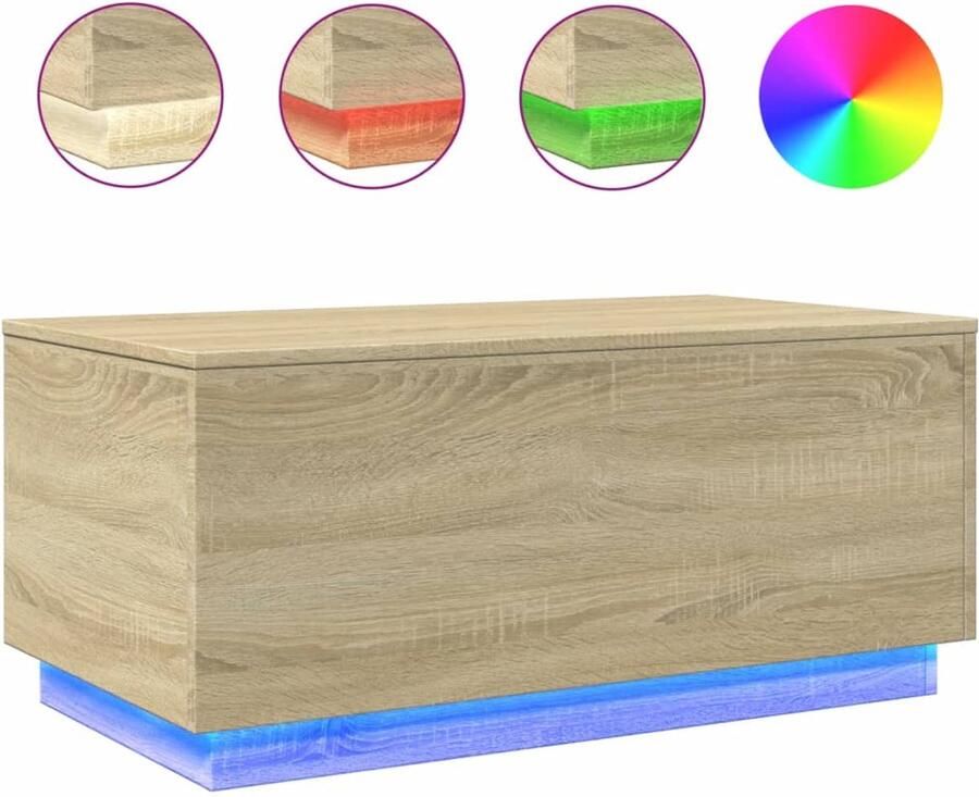 VidaXL Salontafel met LED-verlichting 90x50x40 cm sonoma eikenkleurig Salontafel Salontafels Bijzettafel Salontafel