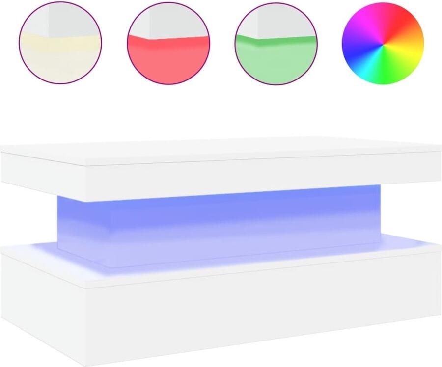 The Living Store Salontafel met LED-verlichting 90x50x40 cm wit Salontafel Led Lampen Houten Salontafel Wit Meubilair Design Tafel