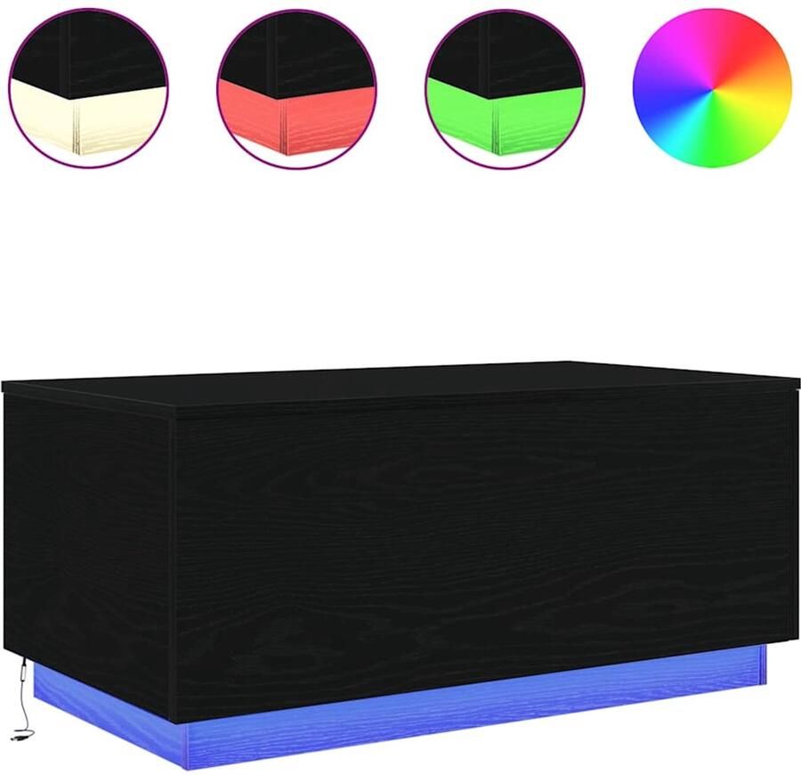 VidaXL Salontafel met LED-verlichting 90x50x40 cm zwart eiken
