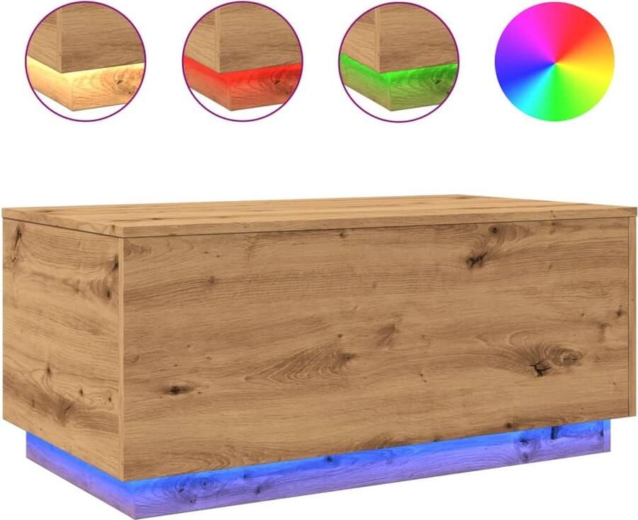 VidaXL Salontafel met LED-verlichting 90x50x40cm artisanaal eikenkleur