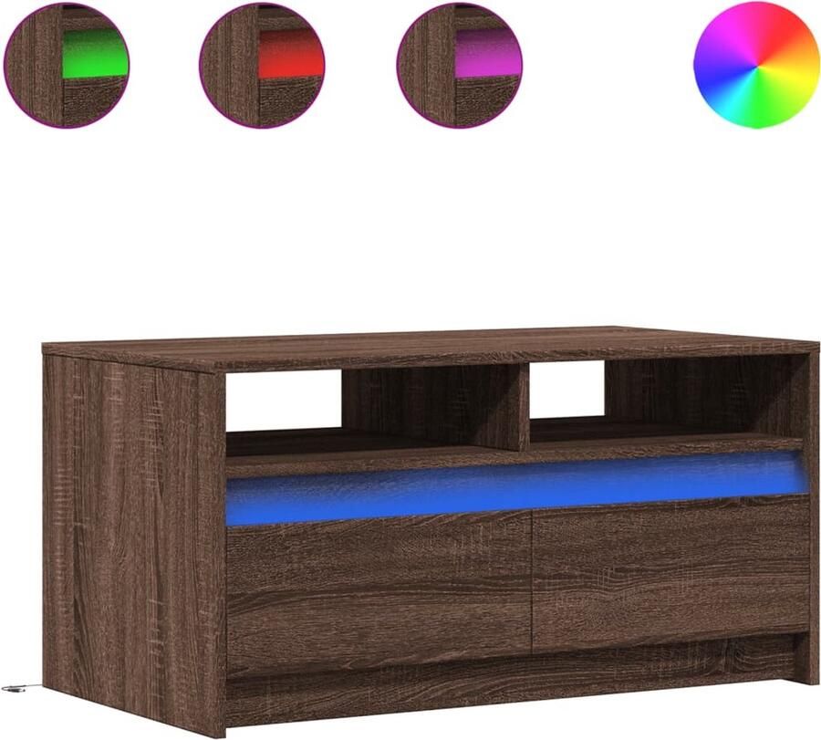 VidaXL Salontafel met LED-verlichting bewerkt hout bruin eikenkleur