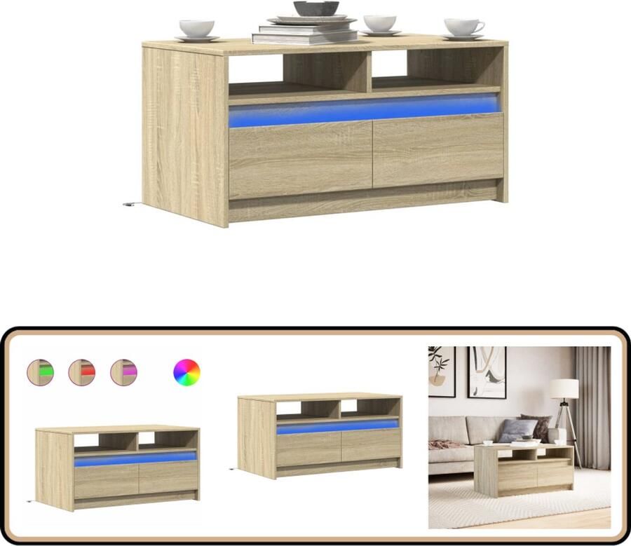 VidaXL Salontafel met LED-verlichting bewerkt hout sonoma eikenkleurig