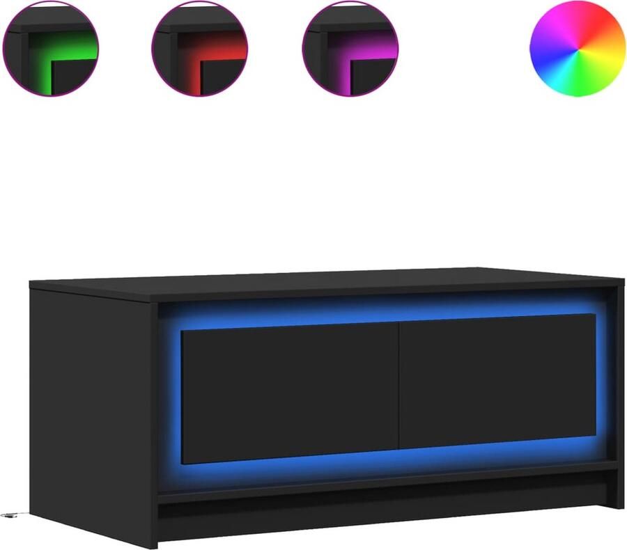 VidaXL Salontafel met LED-verlichting bewerkt hout zwart