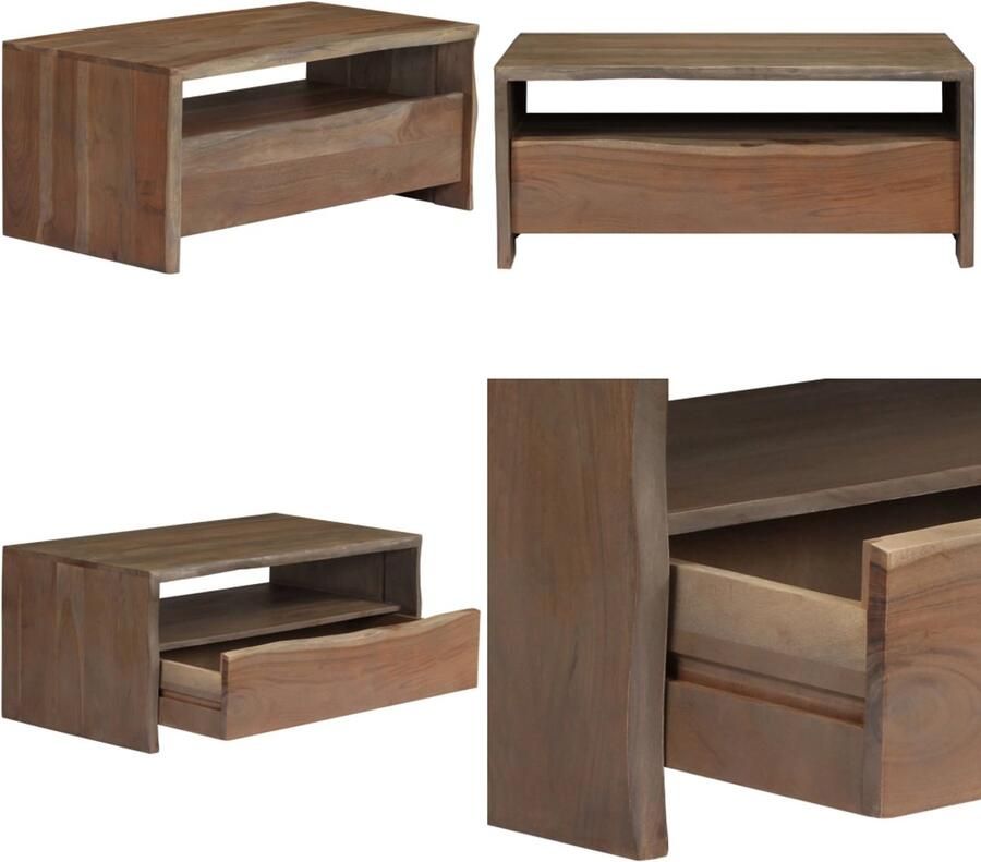 VidaXL Salontafel met natuurlijke rand 90x50x40 cm acaciahout grijs Salontafel Salontafels Koffietafel Koffietafels