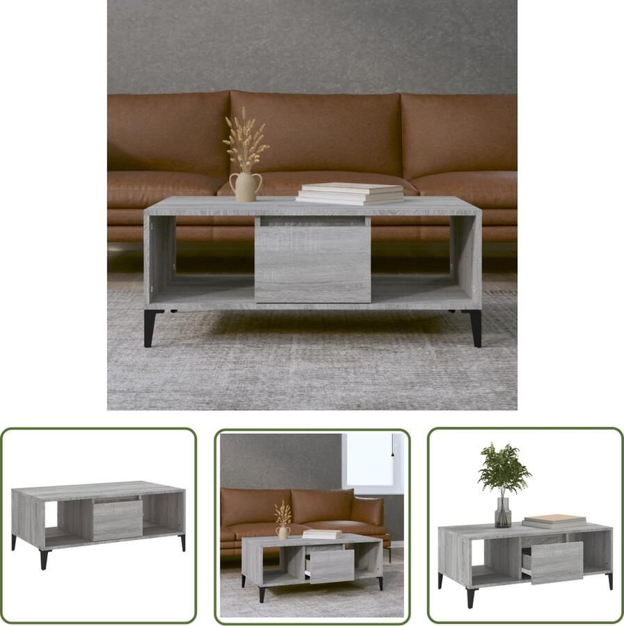 The Living Store Salontafel IndustriÃle Stijl 90 x 50 x 36.5 cm Grijs Sonoma Eiken Industriele Salontafel Met Opbergvakken Houten Salontafel Grijze Salontafel VidaXL Salontafel - Foto 2
