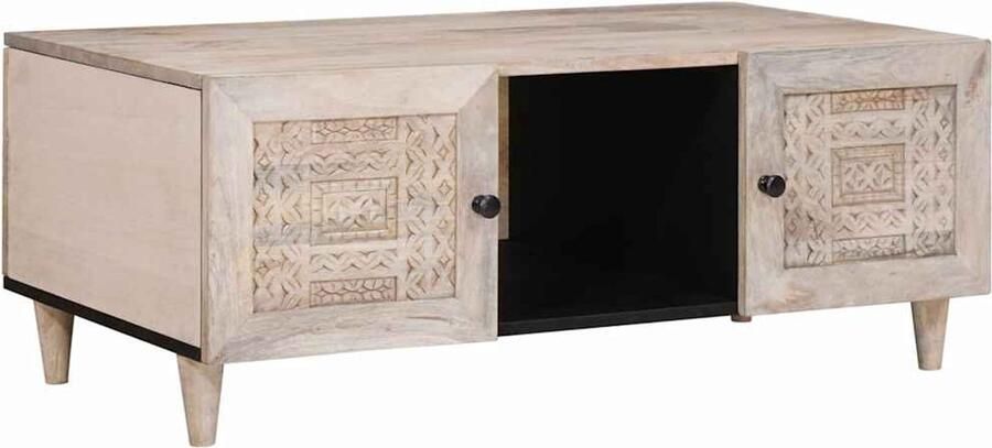 VidaXL Salontafel met plank Beige 100 x 54 x 40 cm massief mangohout