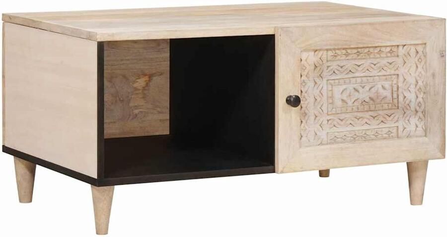 VidaXL Salontafel met plank Beige 80 x 50 x 40 cm massief mangohout