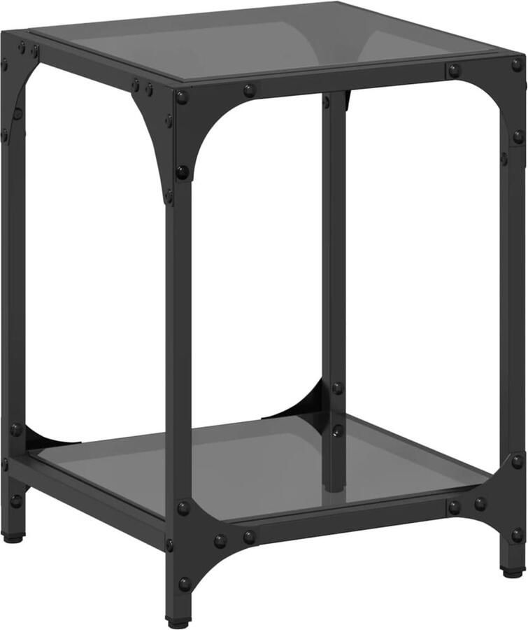 The Living Store Salontafel met zwart glazen blad 30x30x40 cm staal Salontafel Koffietafel Bijzettafel Houten Tafel Zwarte Tafel