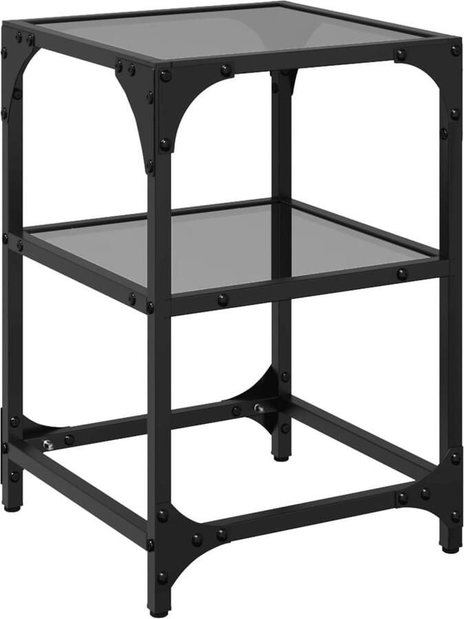 The Living Store Salontafel met zwart glazen blad 30x30x45 cm staal Salontafel Bijzettafel Zwarte Salontafel Houten Salontafel Glazen Salontafel