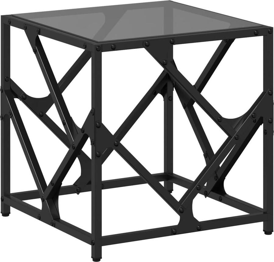VidaXL Salontafel met zwart glazen blad 40x40x41 cm staal