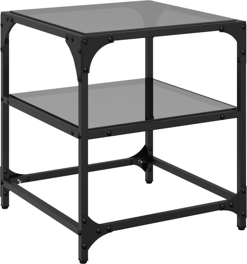 The Living Store Salontafel met zwart glazen blad 40x40x45 cm staal Salontafel Zwarte Salontafel Modern Design Bijzettafel Houten Salontafel