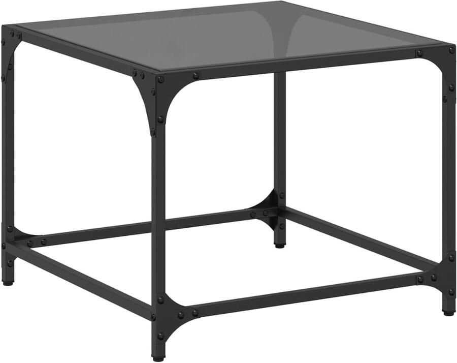 VidaXL Salontafel Salontafels Bijzettafel Banktafel Salontafel met zwart glazen blad 50x50x40 cm staal