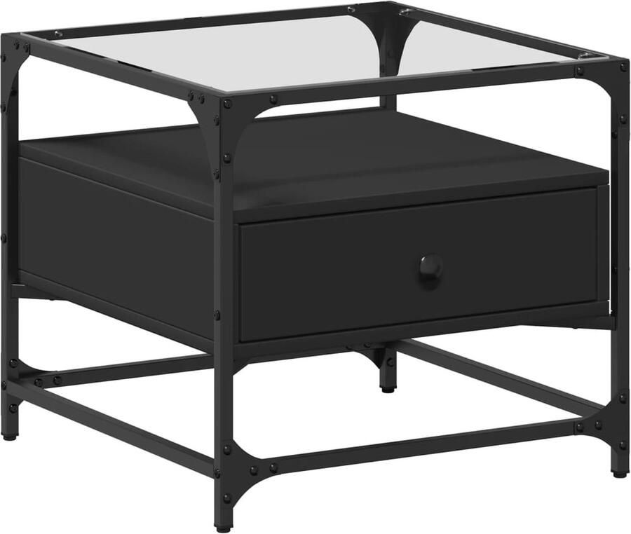 VidaXL Salontafel met zwart glazen blad 50x50x45 cm staal Salontafel Zwarte Salontafel Houten Salontafel Design Salontafel Compact Salontafel
