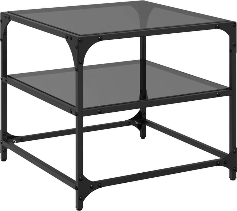 VidaXL Salontafel met zwart glazen blad 50x50x45 cm staal Salontafel Koffietafel Houten Salontafel Zwarte Salontafel Kleine Salontafel
