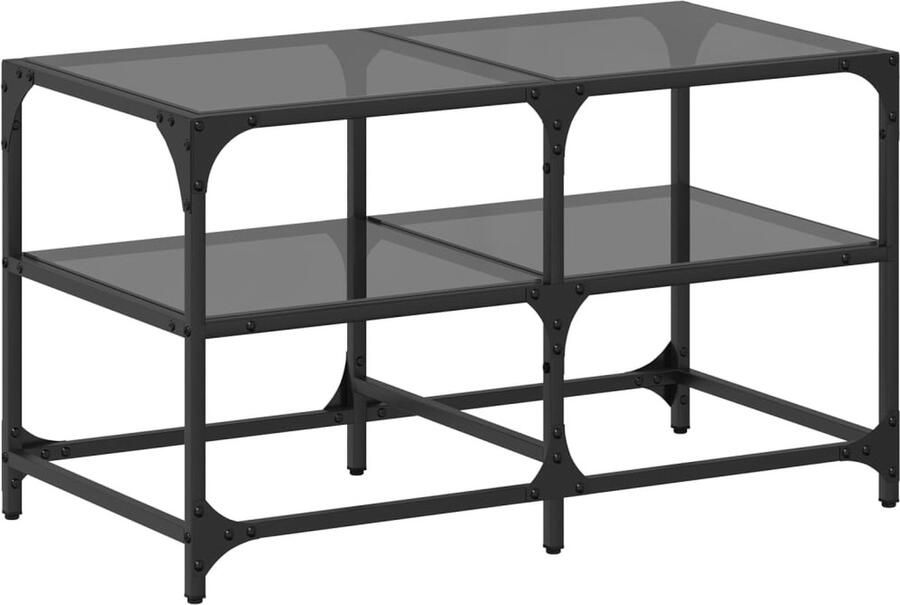 The Living Store Salontafel met zwart glazen blad 78 5x40x45 cm staal Salontafel Zwarte Salontafel Houten Salontafel Glasbladen Tafels Tv Stand