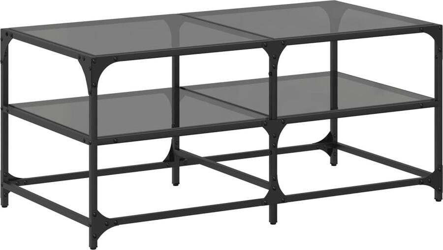 The Living Store Salontafel met zwart glazen blad 98 5x50x45 cm staal Salontafel Zwarte Salontafel Houten Salontafel Glazen Salontafel Moderne Salontafel