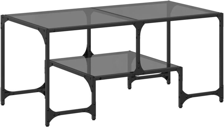 VidaXL Salontafel met zwart glazen blad 98 5x50x45 cm staal Salontafel Salontafels Bijzettafel Banktafel
