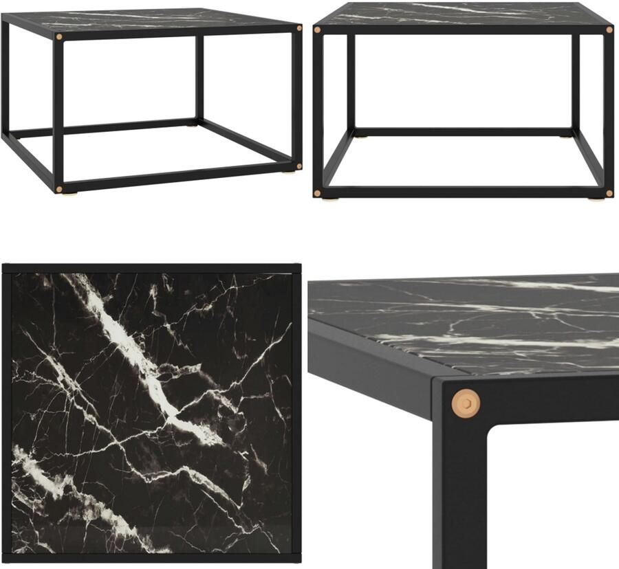 VidaXL Salontafel met zwart marmerglas 60x60x35 cm zwart Salontafel Salontafels Koffietafel Koffietafels