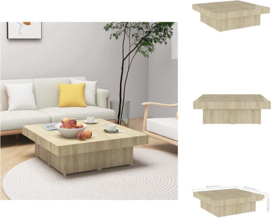 VidaXL Salontafel Salontafels Koffietafel Koffietafels Salontafel 90x90x28 cm bewerkt hout sonoma eikenkleurig
