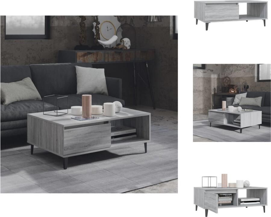 VidaXL Salontafel Modern Grijs Sonoma Eiken 90 x 60 x 35 cm Opbergschappen Tafel