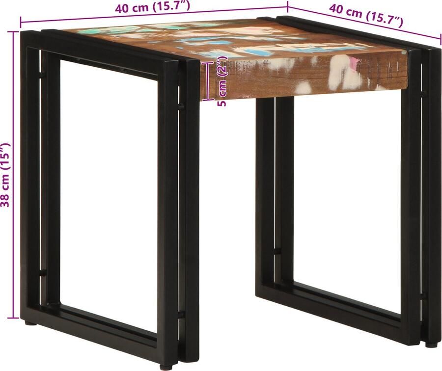 VidaXL Salontafel Multikleur 40 x 40 x 38 cm massief gerecycled hout - Foto 2