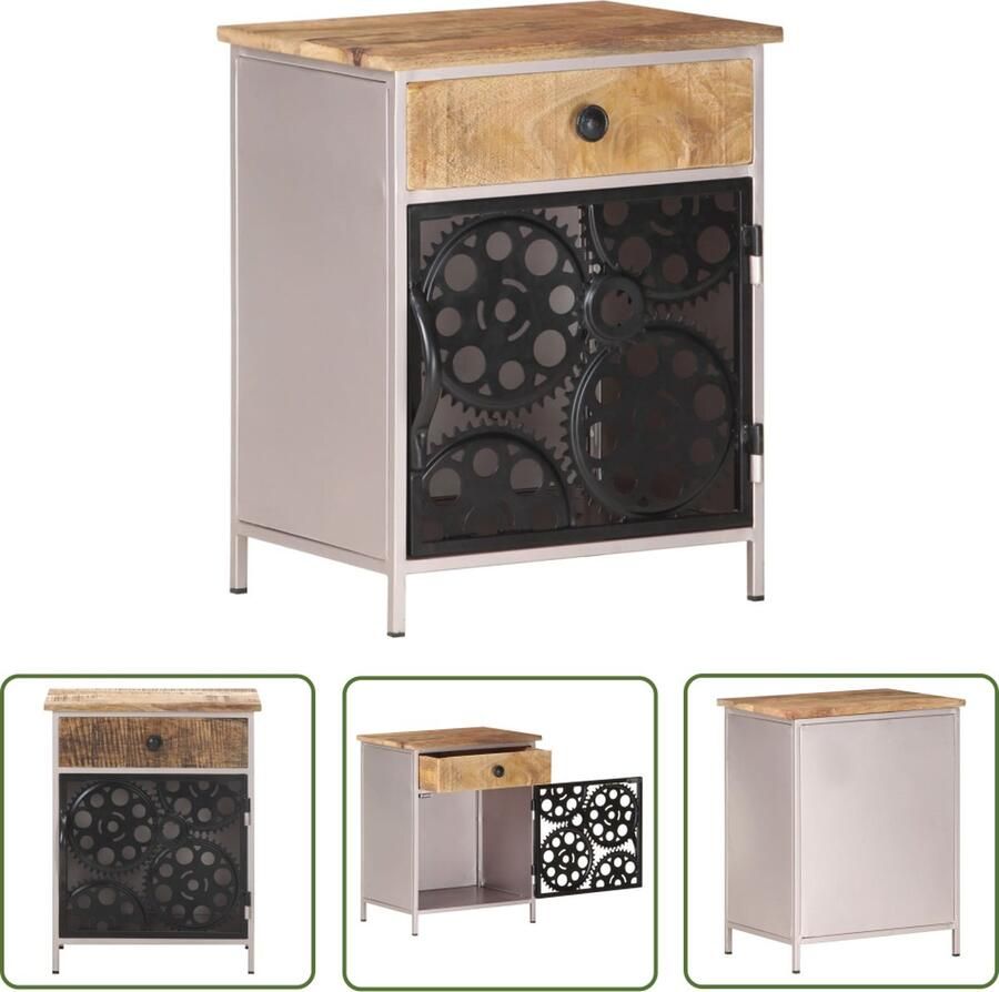 The Living Store Slaapkaastje Mangohout 40 x 30 x 50 cm Met echte kettingbladen Nachtkastje Salontafel Mangohouten Meubilair Vintage Meubilair Kamermeubilair - Foto 2