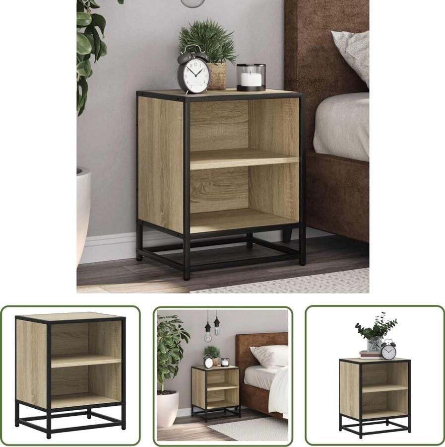 The Living Store Nachtkastje 40x31x50 cm bewerkt hout en metaal sonoma eiken Nachtkastje Salontafel Houten Meubilair Bedroom Furniture Living Room Furniture