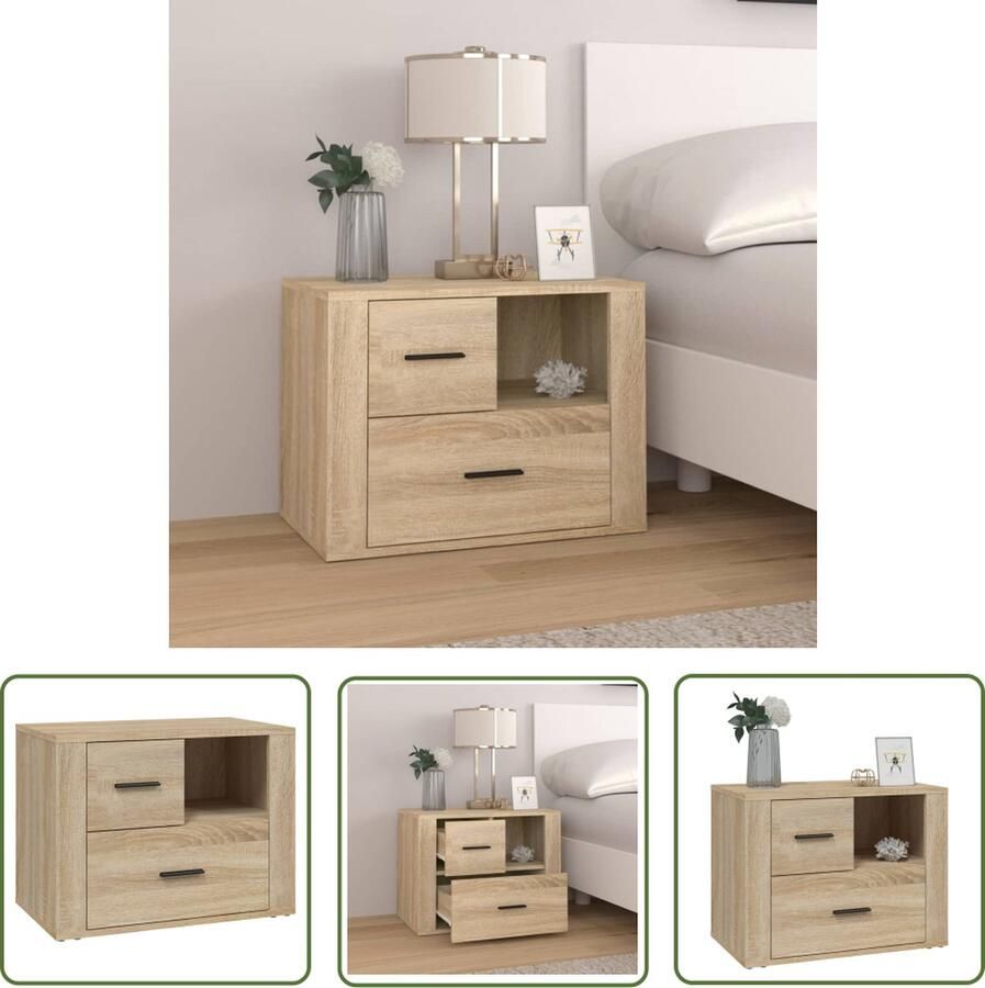 The Living Store Nachtkastje 60x36x45 cm bewerkt hout sonoma eikenkleurig Nachtkastje Salontafel Bijzettafel Houten Meubilair Eiken Meubilair