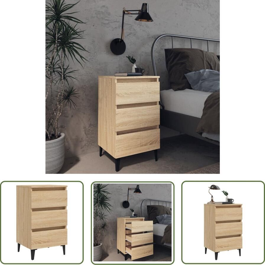 The Living Store Nachtkastje IndustriÃle stijl 3 lades Sonoma eiken 40 x 35 x 69 cm Nachtkastje Salontafel Industrial Style Houten Meubilair Bruine Kleur - Foto 2