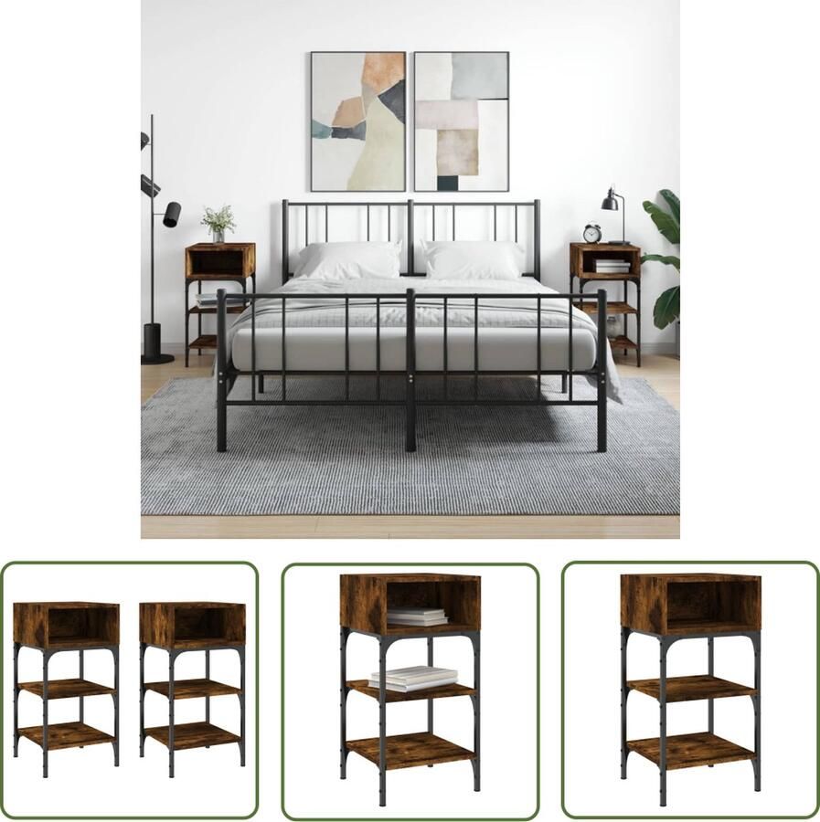 The Living Store Nachtkastjes Elegant Meubelen Afmetingen- 35x34.5x70cm Ken- Gerookt eiken Set van 2 Nachtkastjes Salontafel Houten Meubilair Bruine Meubels Vintage Meubels - Foto 2