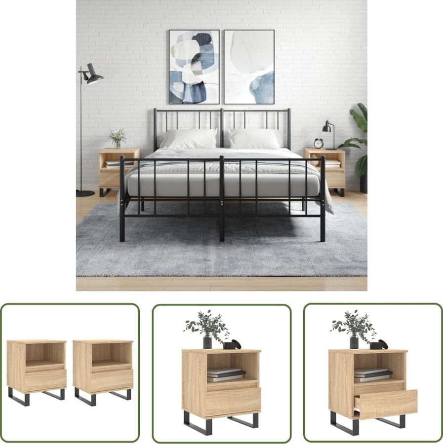 The Living Store Nachtkastjes Sonoma Eiken 40x35x50 cm Bewerkt hout en metaal Nachtkastjes Salontafel Houten Kast Bruine Kast Eiken Tafel - Foto 2
