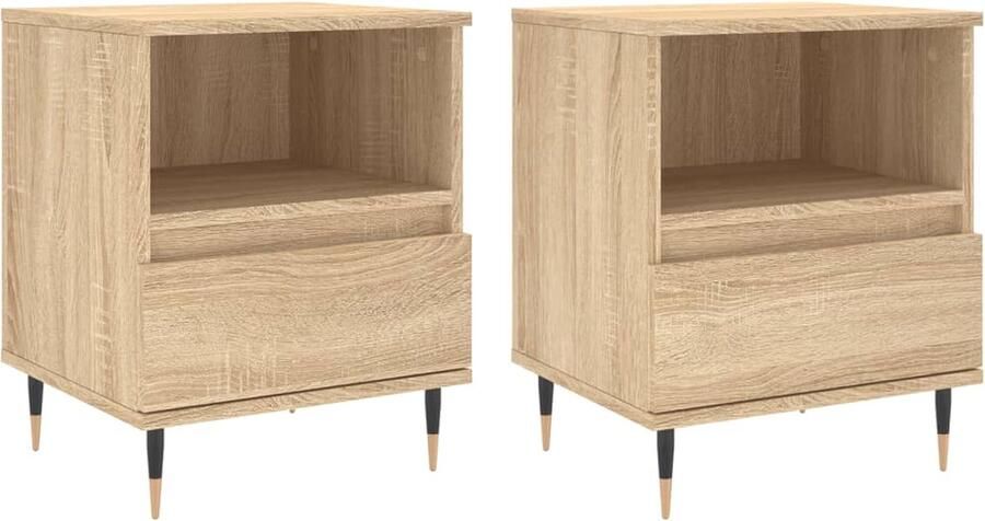 The Living Store Nachtkastjes 2 st 40x35x50 cm sonoma eikenkleurig Nachtkastjes Salontafel Kastje Houten Meubel Bruine Meubels