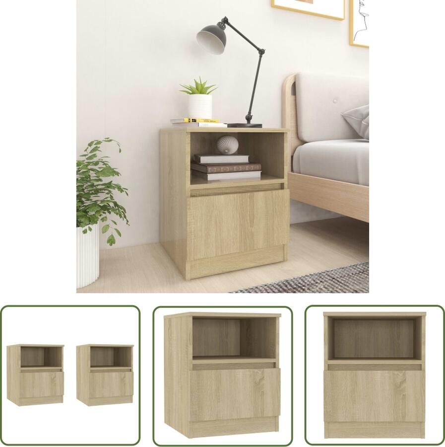 The Living Store Nachtkastjes Trendy Bedkastjes Afmetingen- 40 x 40 x 50 cm Kleur- Sonoma eiken Materiaal- Spaanplaat Nachtkastjes Salontafel Bijzettafels Houten Meubilair Bedroom Furniture - Foto 2