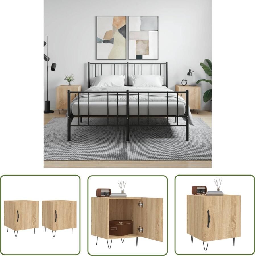 The Living Store Nachtkastjes Sonoma Eiken 40x40x50 cm Duurzaam bewerkt hout en ijzer Nachtkastjes Salontafel Houten Meubel Bruine Meubels Landelijke Woonstijl - Foto 2