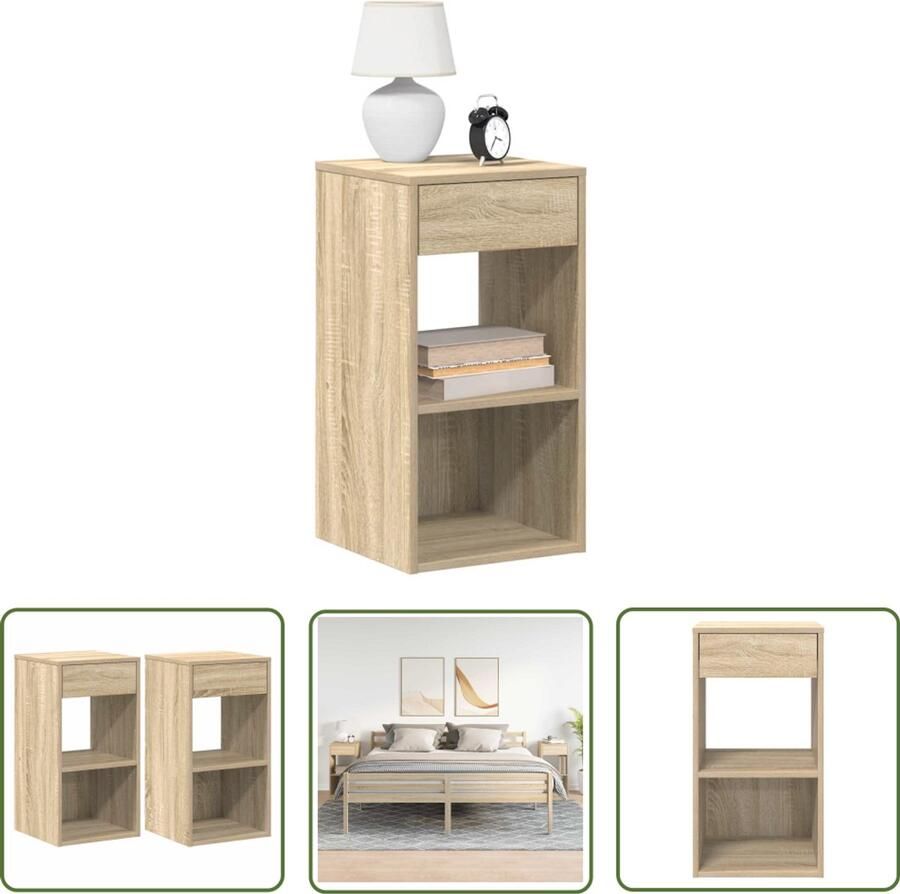 The Living Store Nachtkastjes 2 st met lade 35x34x66 5 cm sonoma eikenkleurig Nachtkastjes Salontafel Kamermeubilair Houten Meubel Slaapkamers
