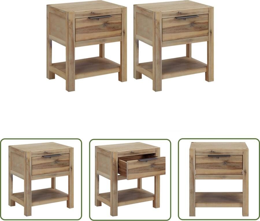 The Living Store Nachtkastjes met lades 2 st 40x30x48 cm massief acaciahout Nachtkastjes Salontafel Tv Tafel Houten Meubilair Rustic Style - Foto 2