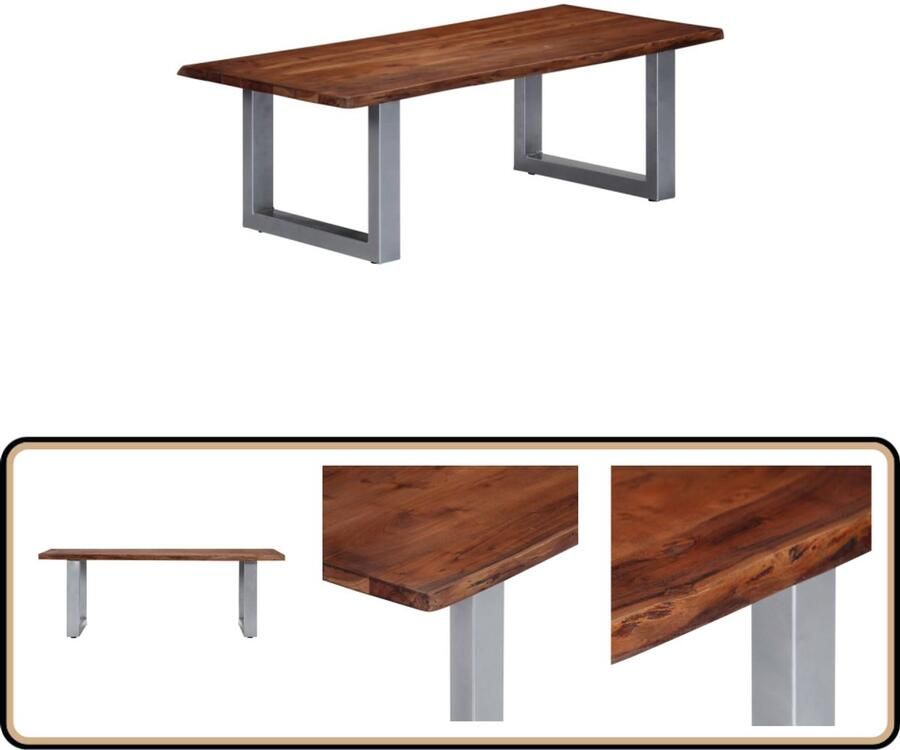 VidaXL Salontafel Natuurlijke Randen 115x60x40 cm Salontafel Industrieel Design Acacia Hout Metalen Poot Vintage Meubilair