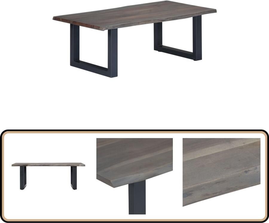 VidaXL Salontafel Natuurlijke Randen Acaciahout Grijs Salontafel Industrieel Design Acacia Hout Zwarte Poot Tweedehands Meubelen
