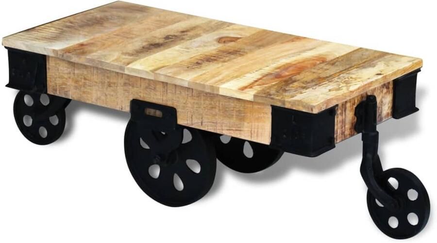 VidaXL Salontafel op wieltjes ruw mangohout Salontafel Salon Tafel Salon Tafels - Foto 2