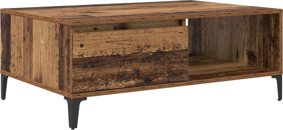 VidaXL Salontafel met plank met opslag met de deur Oud hout 90 x 60 x 35 cm Bewerkt hout