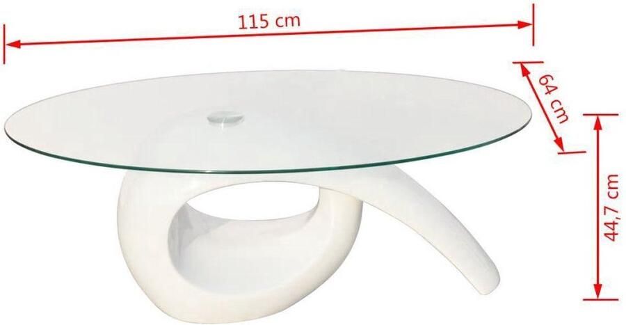 VidaXL Salontafel Ovaal Glas Hoogglans Wit 115x64 cm Salontafel Hogglans Wit Ovale Tafel Glazen Tafelblad Livingroom Furniture