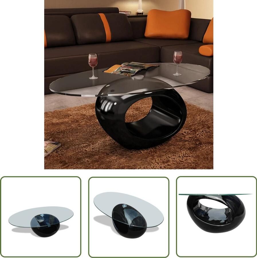 VidaXL Salontafel Ovaal Glas Hoogglans Zwart Salontafel Koffietafel Oval Zwart Hoogglans Veiligheidsglas Modern Interieurdecoratie Livingroom Furniture